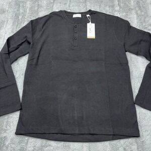 Cotton & Co. black waffle long-sleeve‎ henley shirt in size large